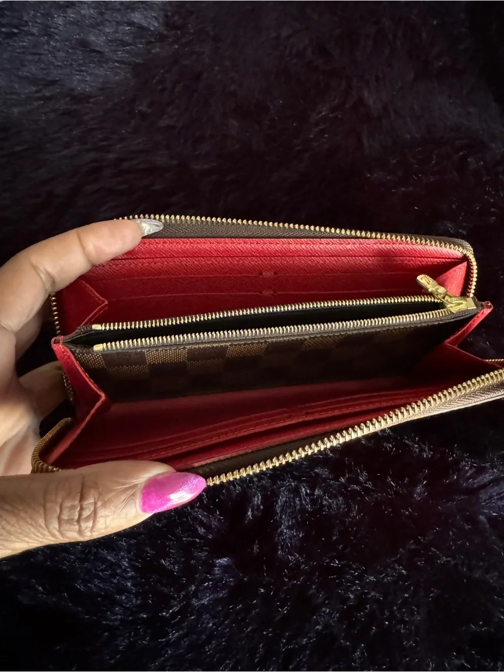 Brown Checkered Zip-Around Women's Wallet